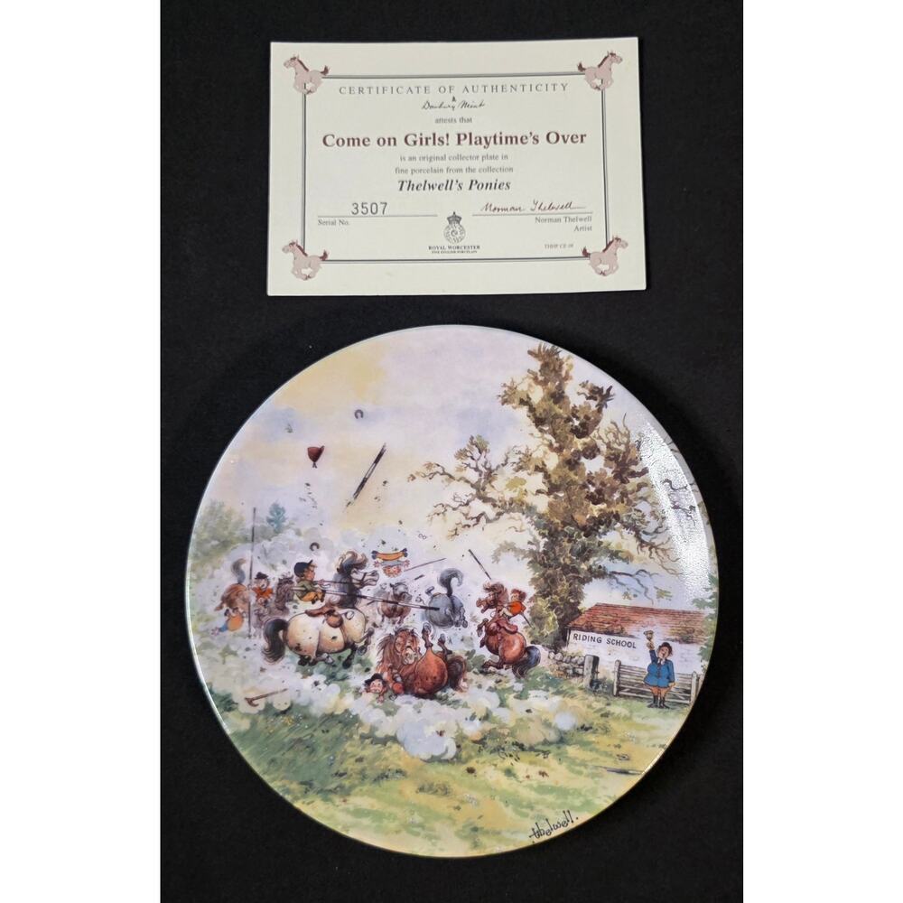 Danbury Mint Royal Worcester Thelwell's Ponies 'Come On Girl's!' Collector Plate